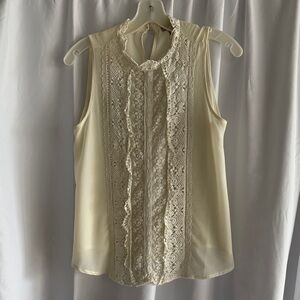 faute monde womens cream blouse / crochet overlay / M